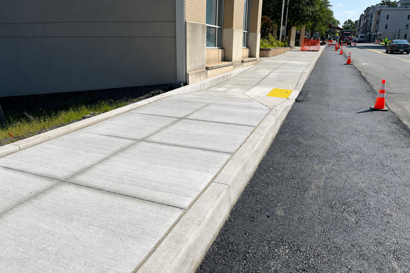 Concrete curbing and sidewalks